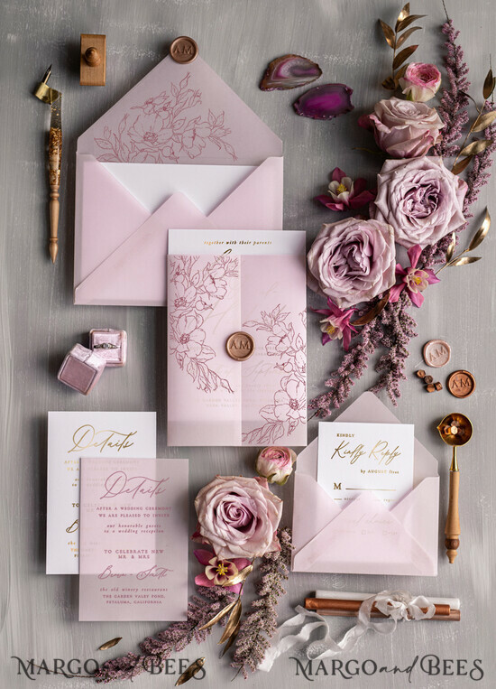 HOCHZEITS EINLADUNGEN Gold / Roségold / Silber / Glitzer Luxuriöses Blush-Pink-Hochzeitseinladung-Set, elegante Blush-Pink-Hochzeitskarten, Boho-Pink-Hochzeitseinladungen, luxuriöse elegante Hochzeitsstationery. 02/kalwlam/z