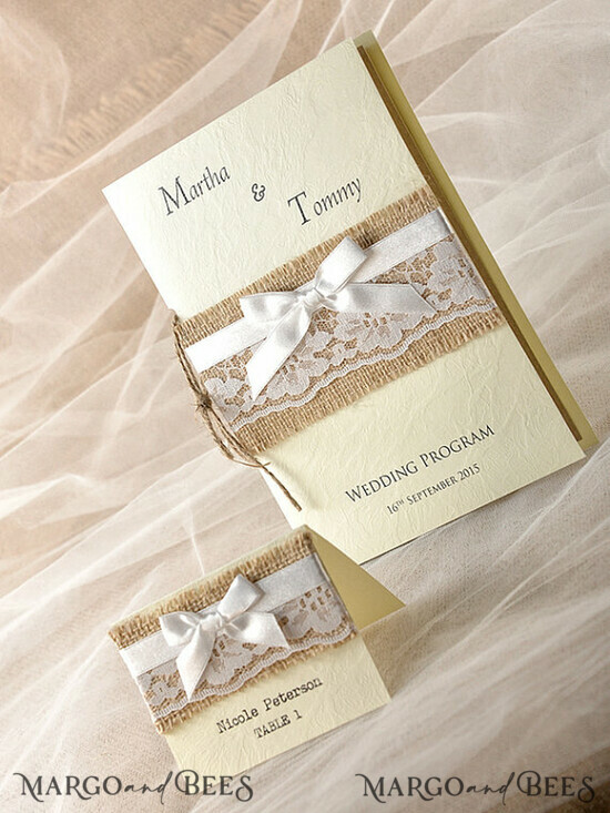 MENÜ & PROGRAMME  
 rustikal Rustikales Hochzeitsprogramm mit Spitze, Scheunenhochzeitsprogramm, umweltfreundliche romantische personalisierte Karten mit Band, einfaches rustikales Hochzeitsprogramm, elegantes Heft Ecru-Hochzeitskarten 19/ruw3/wp