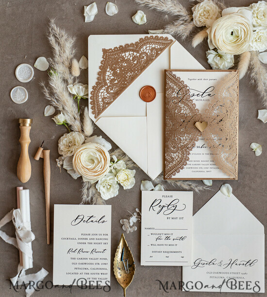 HOCHZEITS EINLADUNGEN lasergeschnitten / graviert / geprägt Elegante Hochzeitseinladungen Suite, Spitzenrustikale Hochzeitseinladungsset, rustikale Hochzeitseinladungen, ökologische rustikale Hochzeitskarten. 01/lCN/z