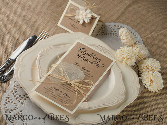 MENÜ & PROGRAMME  
 rustikal und Spitze Rustikales Braunes Hochzeitsmenü, Hochzeitsdinner-Menü für Scheunen, Öko-Romantische personalisierte Karten mit Kordel und Blatt, Kraft-Hochzeitsmenü, Einfaches rustikales Hochzeitsmenü, Elegante Öko-braune Hochzeitsmenü-Karten 06/rus/M