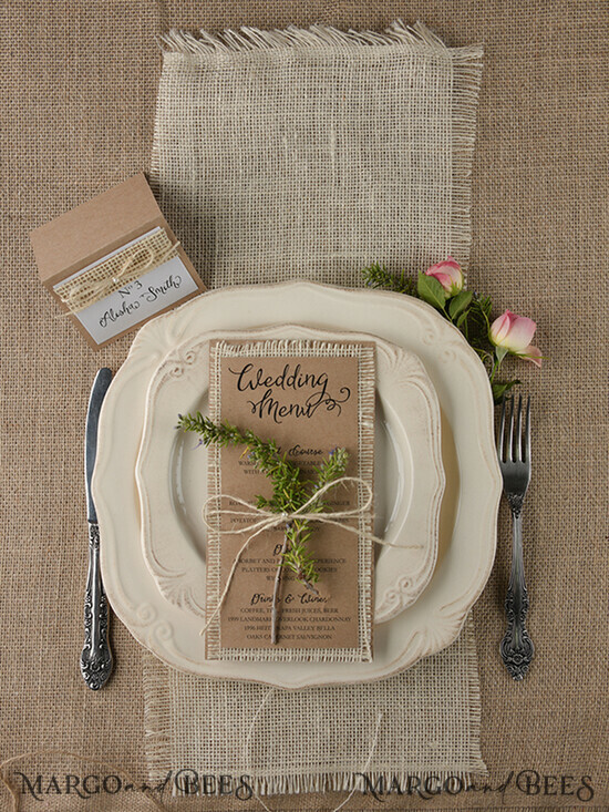 MENÜ & PROGRAMME  
 rustikal und Spitze Rustikales Braun und Jute-Hochzeitsmenü, Scheunenhochzeits-Dinner-Menü, öko-romantische personalisierte Karten, Kraft-Hochzeitsmenü, einfaches rustikales Hochzeitsmenü, elegantes öko-braunes Hochzeitsmenü-Karten 17/rus/M