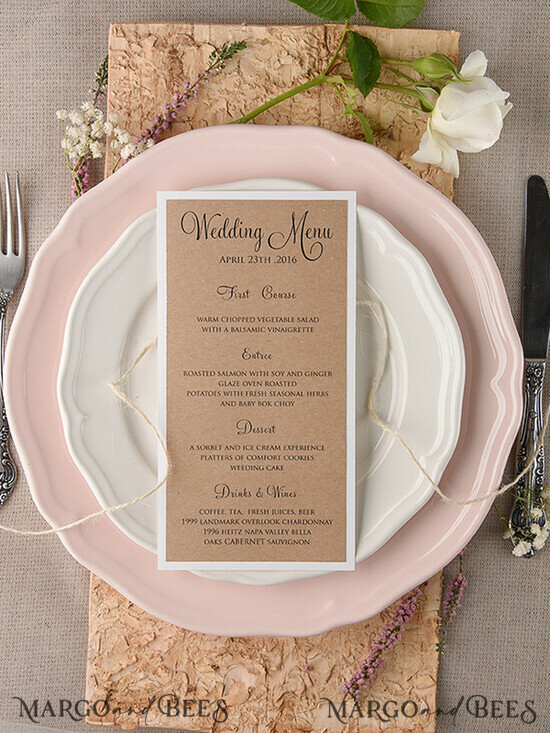 MENÜ & PROGRAMME  
 rustikal und Spitze Rustikales Hochzeitsmenü, Hochzeitsdinner-Menü für die Scheune, ökologische romantische personalisierte Karten mit Schnur, Kraft-Hochzeitsmenü, einfaches rustikales Hochzeitsmenü, elegante braune Hochzeitsmenükarten 49/rus/M