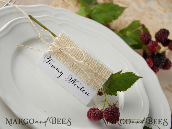 PLATZKARTEN / TISCHKARTEN  
 rustikal und Spitze Elegante Öko-Weiße Hochzeitsplatzkarten mit natürlichem Jute, Weiße Hochzeitsnamensschilder mit Jutegarn, Rustikale Hochzeitsstationery, Editierbare Text-Einladungskarten 41/rus/w