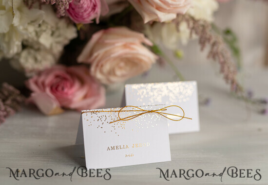 PLATZKARTEN / TISCHKARTEN  
 Luxus Premium Glitzer/ Gold/ Silber/ Roségold Goldfolie Hochzeitsplatzkarten, Weiße Hochzeitsbegleitkarten, mit goldener Schnur, Elegante Platzkarten, Tischnamenskarten, Personalisierte Hochzeitsdekoration, Bearbeitbarer Text 01/GGLAM/w