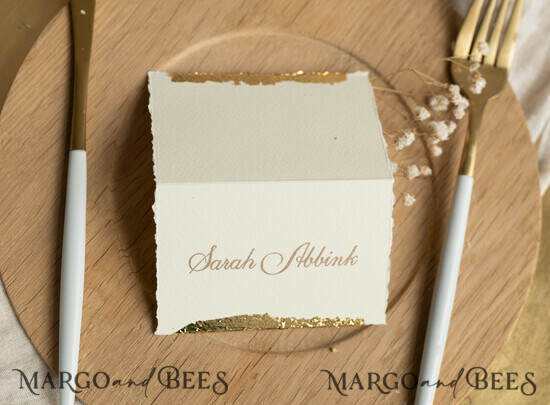 PLATZKARTEN / TISCHKARTEN  
 Luxus Premium Glitzer/ Gold/ Silber/ Roségold Romantische goldene Folien-Tischkarten für die Hochzeit, Elfenbeinfarbene Hochzeitseinladungen mit gezackten Kanten, Elegante Platzkarten, Personalisierte Hochzeitsdekoration 01/Desu/w