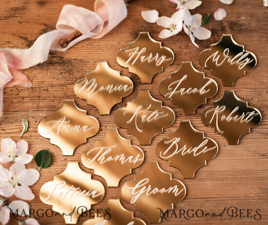 PLATZKARTEN / TISCHKARTEN  
 Luxus Premium Glitzer/ Gold/ Silber/ Roségold Gold Acrylic Platzkarten, 3D Gold Luxuriöse Hochzeits Sitzkarten, Elegante Acryl Hochzeitsnamensschilder, Individuell Lasergeschnittene Empfangskarten, Bearbeitbarer Text 1/goldcer/w