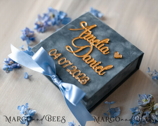 RINGTRÄGERBOXEN & KISSEN Samtkästchen für den Trauungszeremonie Staubblauer goldener Samt Hochzeit Ring Box für Zeremonie, Ring Box für Hochzeitszeremonie 3 Ringe Samt, Boho Glam Hochzeit Ring Boxen für ihn und sie, Luxus Samt Ring Box doppelt benutzerdefinierte Farben. 01/velGPxD/Wrbox