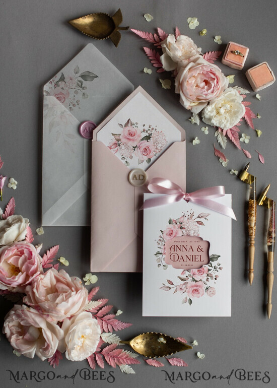 HOCHZEITS EINLADUNGEN Moderne Einladungen Florale Karten Elegante Hochzeitskarten in zartem Rosé, glamouröse arabische Pocket-Hochzeitseinladungen, moderne florale Hochzeitskarten, minimalistische Hochzeitsinvitationen. 01/kieszW/z