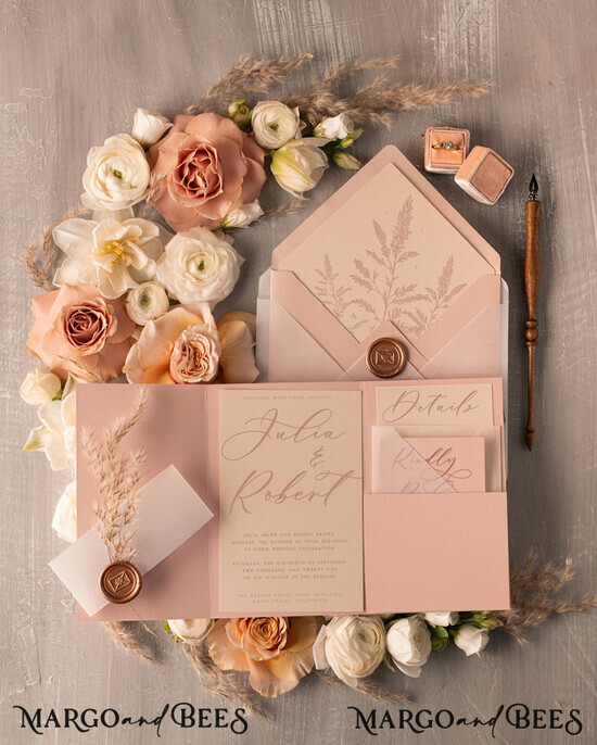 HOCHZEITS EINLADUNGEN Moderne Einladungen Florale Karten Boho Blush Pink Hochzeitskarten, Bohemian Pampasgras Hochzeitskarten, modernes Hochzeitsinvitation Set, modernes minimalistische Stationery 01/pampass/z