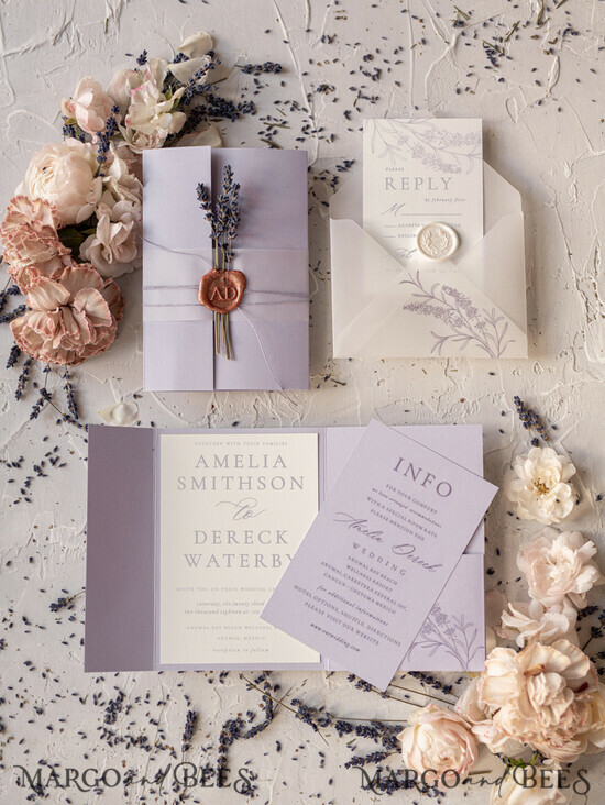 HOCHZEITS EINLADUNGEN Moderne Einladungen Florale Karten Zarte Flieder-Hochzeitseinladungen, elegante Hochzeitseinladungen mit Lavendel, minimalistische lila Hochzeitseinladungen, handgemachte Hochzeitseinladungs-Set. 01/lav/z
