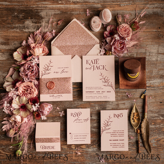HOCHZEITS EINLADUNGEN Moderne Einladungen Florale Karten Rose Gold Glitter Hochzeitskarten, Blush Pink Hochzeitskarten-Set • Luxus Hochzeitskarten-Set • Minimalistische Hochzeitsstationery 01/glitter/z