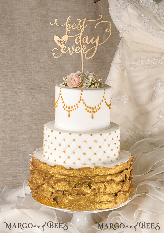 TORTENDEKORATION  
 Gold
 Hochzeitstorte Topper, goldener Kuchen Topper 02/gold/CT