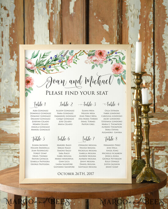 TISCHPLÄNE UND WILLKOMMENSCHILDER FÜR HOCHZEITEN Aquarell  9/Boho/PL