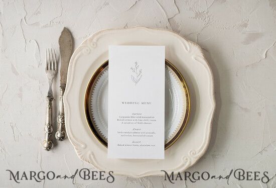 MENÜ & PROGRAMME  
 romantisch Minimalistische weiße Hochzeitsmenüs, elegante moderne Hochzeitsmenü-Karten, ästhetisches Hochzeitsdinner-Menü, modernes Hochzeitsmenü, zartes Klassik, elegantes Hochzeitsmenü. 01/spl/m