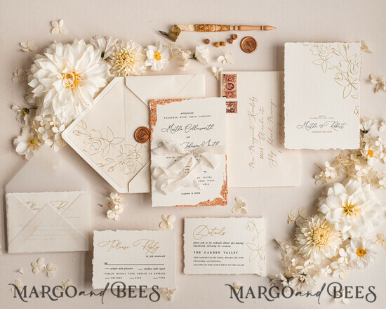 HOCHZEITS EINLADUNGEN moderne Kalligraphie / feine Kunst Feine Kunst Elfenbein Gold Hochzeitseinladung, Florale Hochzeitseinladung, Vintage Einladungssuite, Individuelle Hochzeitseinladungen für Veranstaltungsorte, Zerrissene beige Einladungen 08/DEsu/z