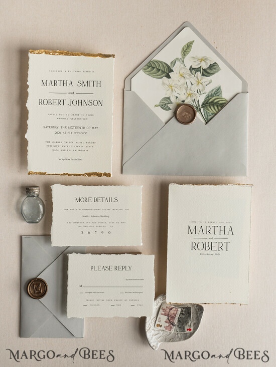 HOCHZEITS EINLADUNGEN moderne Kalligraphie / feine Kunst Elfenbein Gold Hochzeitseinladung, Blumen Hochzeitseinladung, Toskana Italien Einladungset, Kranz Monogramm Hochzeitseinladungset, Ausgerissene Kanten Einladungen, Zerrissene Kanten Hochzeitseinladungen golden, Fine Art Hochzeitseinladungset, Ausgerissene Kanten Papier 10/DEsu/z