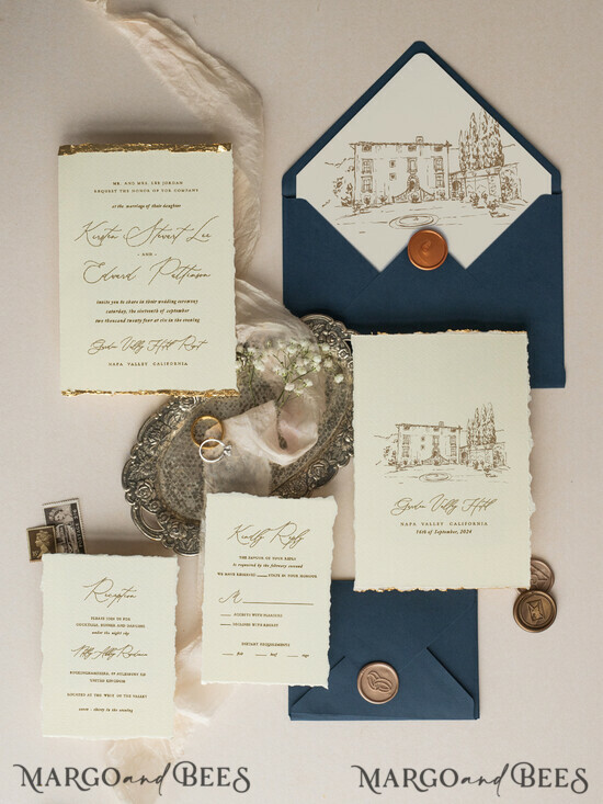 HOCHZEITS EINLADUNGEN moderne Kalligraphie / feine Kunst Elfenbein Gold Hochzeitseinladung, Blumen Hochzeitseinladung, Toskana Italien Einladungset, Kranz Monogramm Hochzeitseinladungset, Ausgefranstes Rand Einladungen, Zerrissene Rand Hochzeitseinladungen golden, Fine Art Hochzeitseinladungset, Ausgefranstes Rand Papier 15/DEsu/z