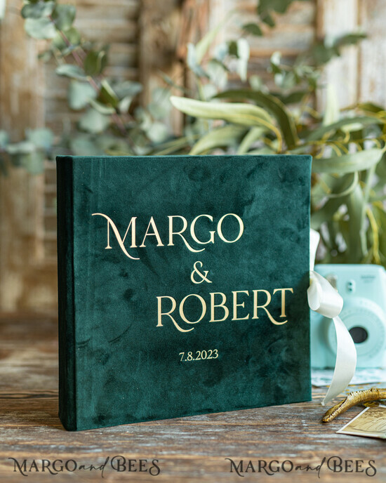 HOCHZEITS-GÄSTEBÜCHER Instax Sofortbildbuch Grünes Gold Luxus Hochzeitsgästebuch, Smaragdgrünes Gold Samt Sofortfoto-Buch, Elegantes Grünpflanzen Instax Hochzeitsfoto-Gästebuch 10/velvetD/guestbook