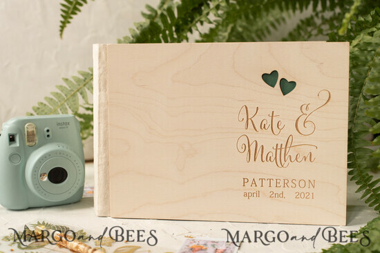HOCHZEITS-GÄSTEBÜCHER Instax Sofortbildbuch Personalisierte Hochzeitsgäste Buch, Holzrustikales personalisiertes Hochzeitsalbum • Holzgraviertes Fotokabinenbuch 03/woodP/kwg