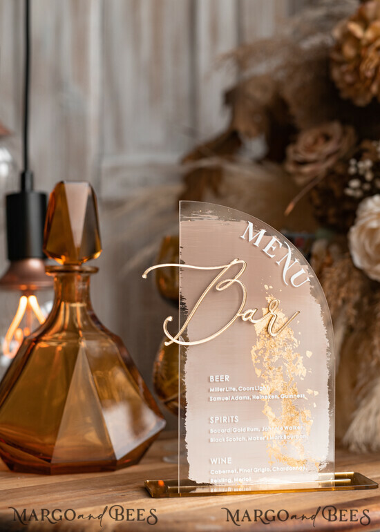 TISCHDEKORATIONSCHILDER   Acryl Tischdekoration Zahlen Acryl Halb-Bogen Ombre Beige Bar Menü, klares Acryl und goldenes Bar Menü, Nude Taupe Gold Plexi Getränkebar Menü, Tan Luxus Getränkebar Tisch Dekor, erdige Hochzeit 06/ACGoldPG/MbH