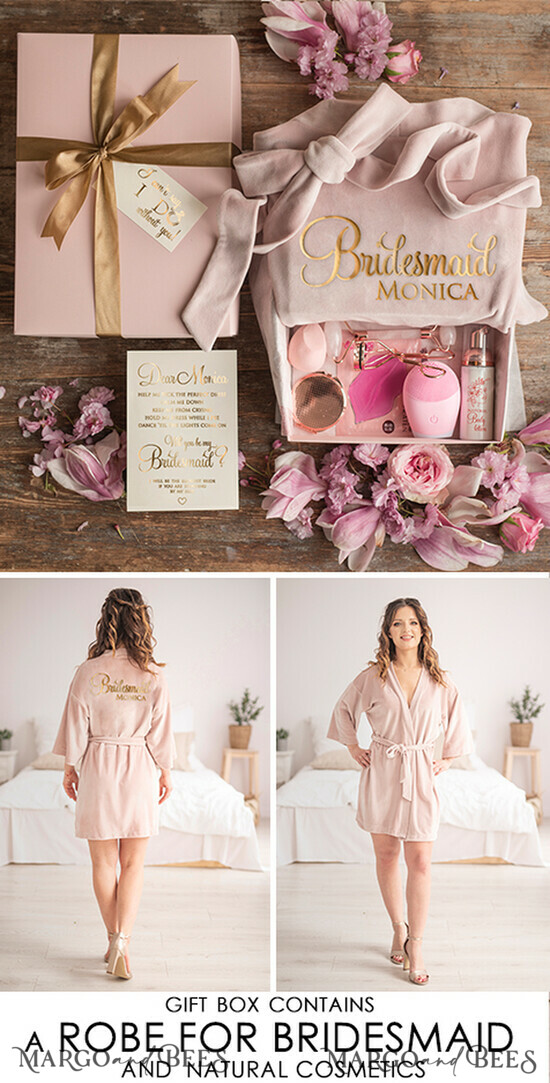 Brautjungfer/Trauzeuge Box WIRST DU MEINE BRAUTJUNGEFRIENDE SEIN? Brautjungfer Luxus Samtrobe, Brautjungfern Geschenkbox, Spa-Tag Kosmetik Hochzeitsset 05/boxDvelrobe/bridesmaid