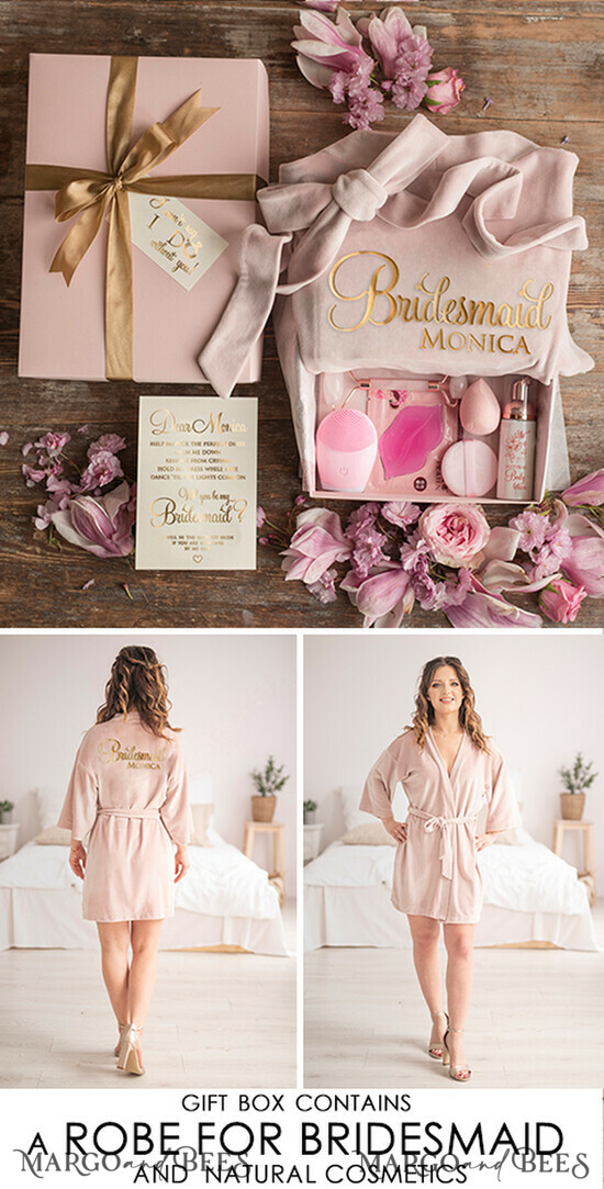 Brautjungfer/Trauzeuge Box WIRST DU MEINE BRAUTJUNGEFRIENDE SEIN? Samt-Robe Brautjungfern Geschenkbox, weiches elegantes Geschenk für die Trauzeugin, niedliches Hochzeitsset 02/boxDvelrobe/bridesmaid