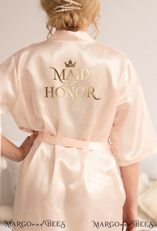 Brautjungfer/Trauzeuge Box HOCHZEITSROBE  
 Helles rosa Satin-Hochzeitskimono, eleganter Satin-Kimono für die Trauzeugin, goldener Hochzeitsbrautjungfern-Kimono 02/bridesmaid/robe