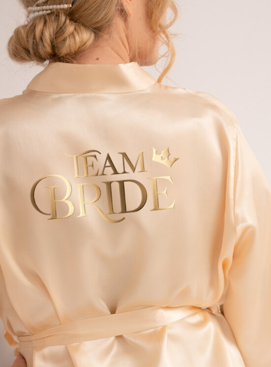 Brautjungfer/Trauzeuge Box HOCHZEITSROBE  
 Ecru Beige Satin Hochzeitsrobe für Brautjungfern, Team Braut, Brauttruppe, Goldfolie Rose Gold maßgeschneiderte Satinrobe 03/bridesmaid/robe