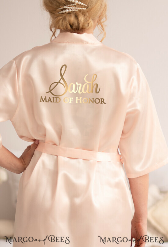 Brautjungfer/Trauzeuge Box HOCHZEITSROBE  
 Hellrosa Gold Satin Elegante Hochzeitsrobe, Trauzeugin Brautjungfer weiche Brautrobe 04/bridesmaid/robe