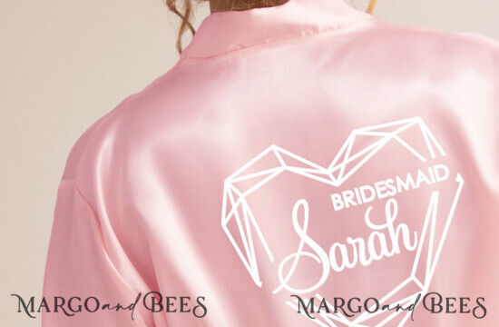 Brautjungfer/Trauzeuge Box HOCHZEITSROBE  
 Blush Pink Satinrobe, Blush Gold Brautrobe, elegante weiße geometrische Herzjungfer 06/bridesmaid/robe