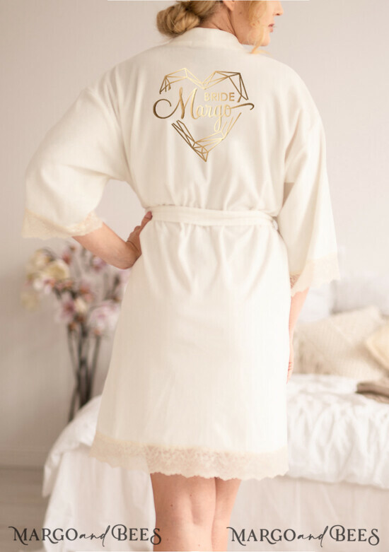FRISCH VERHEIRATETES PAAR GESCHENKE Brautgeschenke Romantische elegante Hochzeitsrobe, maßgeschneiderte geometrische Herzrobe, Brautvelours weiße weiche Robe 03/bride/robe