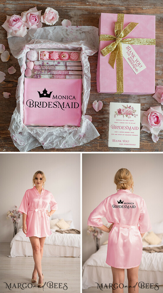 Brautjungfer/Trauzeuge Box DANKESCHÖN AN DIE JUNGFRAU Brautjungfer Dankeschön Box Pink Blush Satin Robe Trauzeugin Badebombe Seife Samtbox 04/boxDrobe/bridesmaid