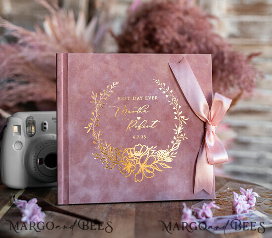 HOCHZEITS-GÄSTEBÜCHER Samtkissen Instax Gästebuch Boho Blush Pink Instax Samt Hochzeitsgastbuch Gold, Großes Sofort-Hochzeitsgastbuch, Polaroid Samt Gästebuch Pink Golden Hochzeit 23/VelvetM/kwg