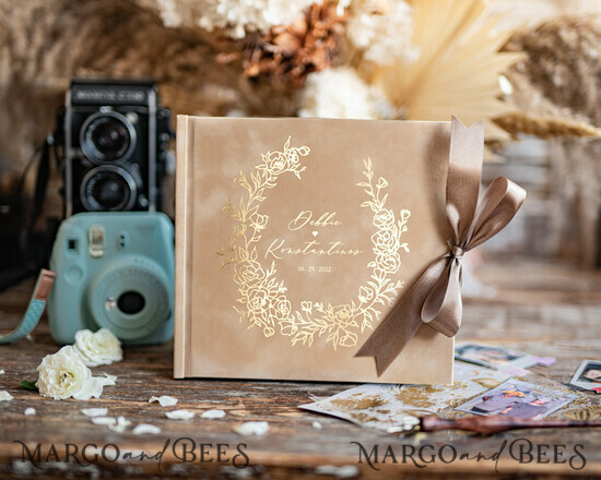 HOCHZEITS-GÄSTEBÜCHER Samtkissen Instax Gästebuch Luxus Hochzeits-Gästebuch Boho Nude Instax Samt Hochzeits-Gästebuch Gold, Großes Sofort-Hochzeits-Gästebuch, Polaroid Samt Gästebuch Beige Golden Hochzeit 61/velvet/kwg
