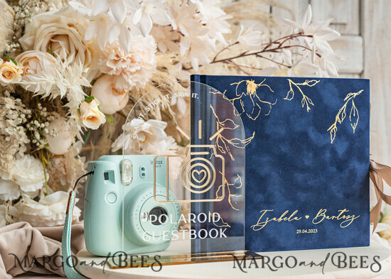 HOCHZEITS-GÄSTEBÜCHER Samtkissen Instax Gästebuch Marineblaue Instax Samt-Hochzeits-Gästebuch- und Plexi-Schild-Set, Dunkelblaues großes Instant-Hochzeits-Gästebuch, kastanienbraunes Polaroid-Samt-Gästebuch Marsala Golden Hochzeit. 01b/Velgpx/kwg
