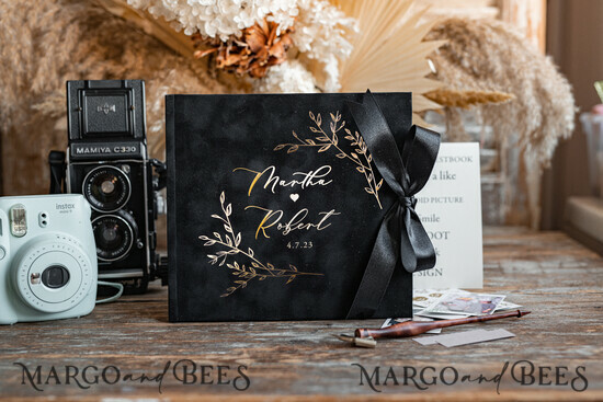 HOCHZEITS-GÄSTEBÜCHER Samtkissen Instax Gästebuch Schwarzes Boho Instax Samt Hochzeitsgäste Buch Gold, Schwarzes Instant Hochzeitsgäste Buch, Polaroid Samt Gästebuch Schwarz Goldene Hochzeit 42/VelvetM/kwg