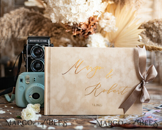 HOCHZEITS-GÄSTEBÜCHER Samtkissen Instax Gästebuch Boho Nude Gold Instax Samt Hochzeitsgästebuch Gold, Großes Instant-Hochzeitsgästebuch, Beiges Polaroid Samt Gästebuch Marsala Golden Hochzeit 20/VelvetP/kwg