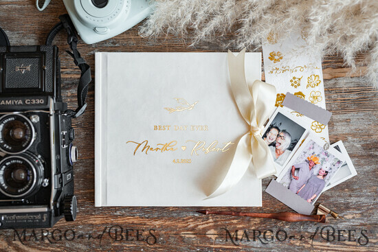 HOCHZEITS-GÄSTEBÜCHER Samtkissen Instax Gästebuch Moderne Elfenbein Instax Samt Hochzeits-Gästebuch Gold, Großes Instant Hochzeits-Gästebuch, Polaroid Samt Gästebuch Golden Hochzeit 07/VelvetM/kwg