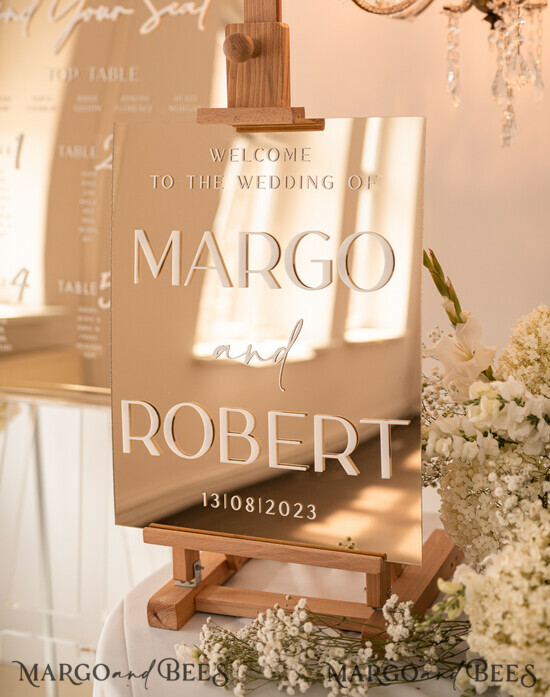 TISCHPLÄNE UND WILLKOMMENSCHILDER FÜR HOCHZEITEN Plexi Gold / Samt Luxuriöser goldener Spiegel Hochzeitswillkommensschild, goldene Hochzeitsdekoration, personalisiertes Hochzeitsschild, Hochzeitsgeschenk, Willkommenshochzeitsboard BpPXSet 01/ACMirr/Wwsg