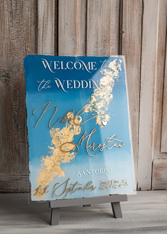 TISCHPLÄNE UND WILLKOMMENSCHILDER FÜR HOCHZEITEN Plexi Gold / Samt Acryl Himmelblau & Gold Hochzeit Willkommen Schild, Bemaltes Acryl & Gold Hochzeit Willkommen Schild, Königsblauer Ombre Gold Plexi Hochzeit Willkommen Schild, Luxus Hochzeit Willkommen Schild, Griechenland Strand Hochzeit Beschilderung Goldener Spiegel Hochzeit Willkommen Schild 33/ACGold/Wwsg