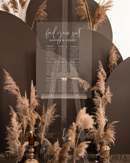 TISCHPLÄNE UND WILLKOMMENSCHILDER FÜR HOCHZEITEN klarer Acryl Acryl klar transparent Moderner klar transparenter Sitzplan, 3D Elegantes Finden Sie Ihren Platz - Sitzplan-Schild, klarer Hochzeittischplan, Hochzeitsdekoration mit weißen Buchstaben - Acryl klare Empfangsbeschilderung - Individuelles Zeremonieschild 04/accl/tpl