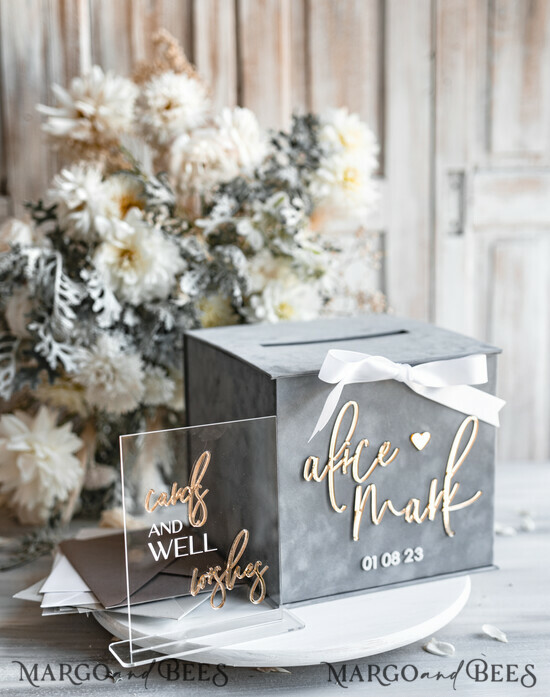 KARTONBOXEN  
 Samtkartenboxen Geschenkkartenbox & Schild-Set, Samtgraue Hochzeitswunschbrunnen-Geschenkkartenbox, Personalisierte Hochzeitskartenbox, Graue Luxus-Kartenbox, Hochzeitskartenbox mit Deckel, Graue Hochzeitsgeldbox, Hochzeitskartenbox 05/velGrySS/kopr