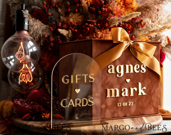 KARTONBOXEN  
 Samtkartenboxen Terracotta Fall Card Box und Arch Acrylkarten & Geschenke Clear Sign, Samt Rost Hochzeitskartenbox mit Deckel, verbranntes Orange Hochzeitsgeldbox, Kupfer Hochzeitskartenbox Karten und Geschenkbogen Acrylsignset 03/VelgpxTer/kopr