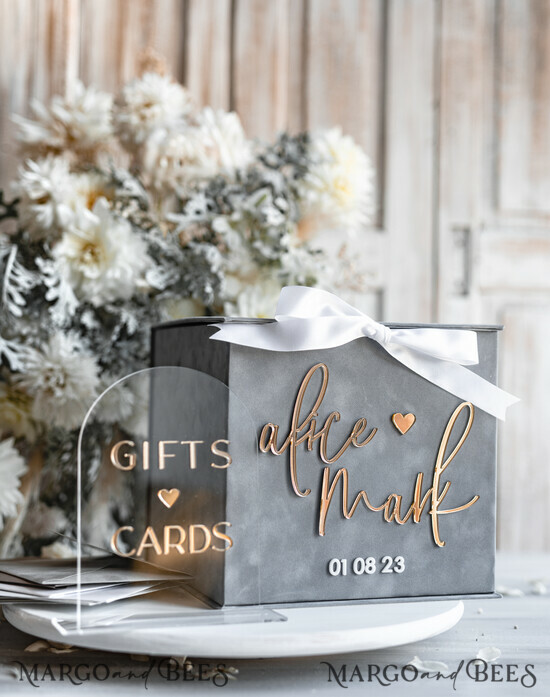 KARTONBOXEN  
 Samtkartenboxen Kartenbox, Hochzeitskartenbox mit Deckel, Frühlingshochzeit Geldbox, Hochzeitskartenbox mit Schlitz und Karten sowie Geschenkbogen Acryl-Schild-Set. 04/velGrySS/kopr