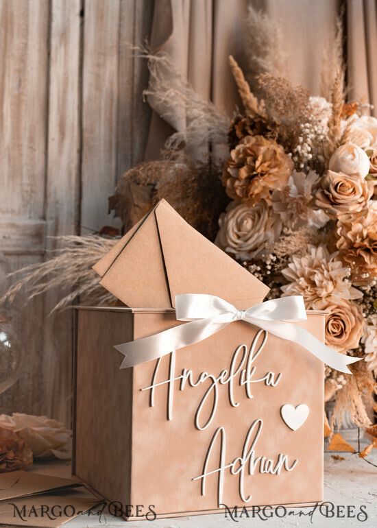 KARTONBOXEN  
 Samtkartenboxen Beige Samt-Kartenbox, Hochzeitskartenbox mit Deckel, Nude Hochzeitsgeldbox, Hochzeitskartenbox mit Schlitz 10/velGPx/kopr