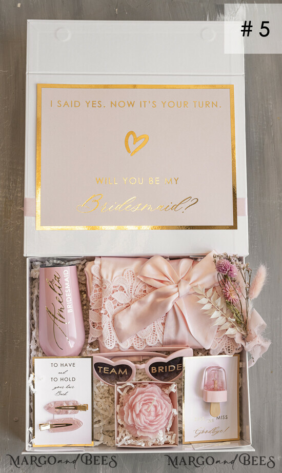 Brautjungfer/Trauzeuge Box Brautjungfern Vorschlagsbox Personalisierte Brautjungfern-Vorschlagsbox mit Robe, vollständige Trauzeugin-Box, Blush Will You Be My Bridesmaid-Set 05/BRR/MbEX
