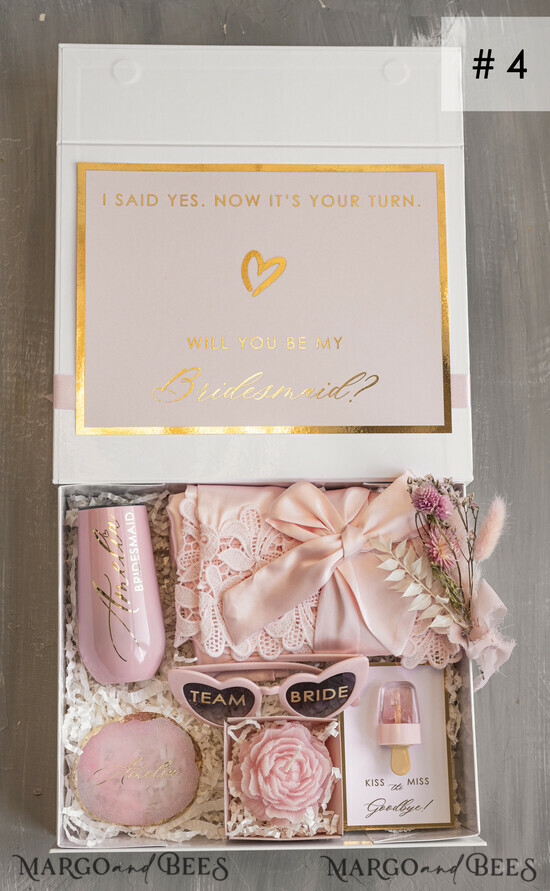 Brautjungfer/Trauzeuge Box Brautjungfern Vorschlagsbox Personalisierte Brautjungfern-Proposal-Box mit Robe, Komplettes Trauzeugin-Set, Blush Will You Be My Bridesmaid Box Set 04/BRR/MbEX