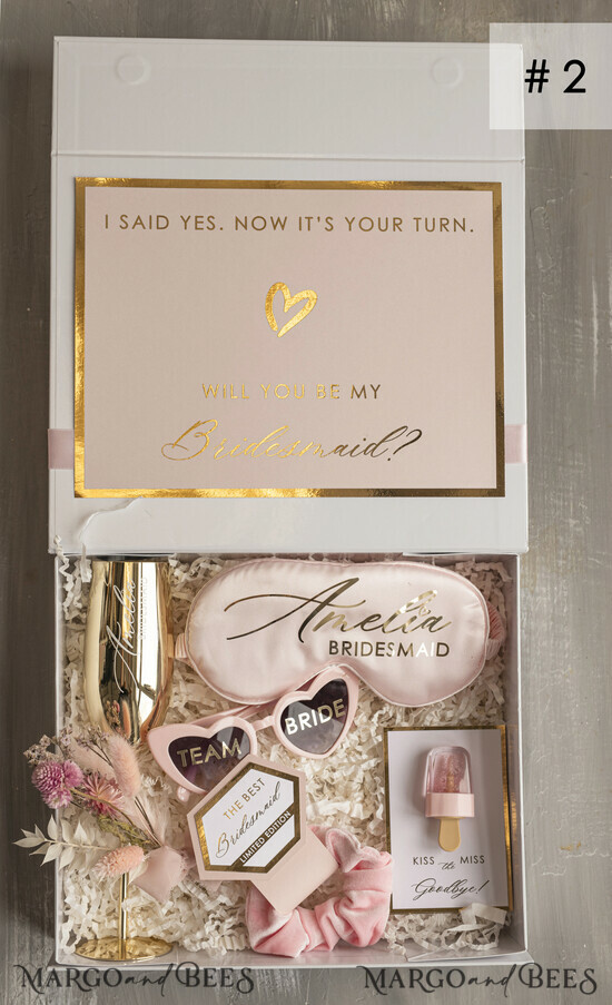 Brautjungfer/Trauzeuge Box Brautjungfern Vorschlagsbox Personalisierte Brautjungfern-Antragsbox mit Robe, vollständige Trauzeuginnen-Box, Blush Will You Be My Bridesmaid-Set 02/BR/MbEX