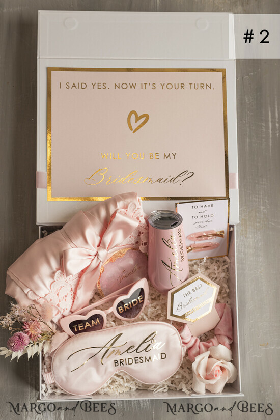 Brautjungfer/Trauzeuge Box Brautjungfern Vorschlagsbox Personalisierte Brautjungfer Vorschlagsbox mit Robe, vollständige Trauzeuginnenbox, Blush-Willst du meine Brautjungfer sein? Boxset 02/BRR/MbEX