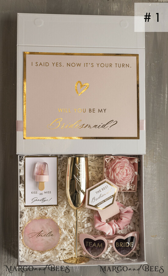 Brautjungfer/Trauzeuge Box Brautjungfern Vorschlagsbox Personalisierte Brautjungfern-Antrag-Box mit Robe, vollständige Trauzeugin-Box, Blush Will You Be My Bridesmaid-Set 01/BR/MbEX